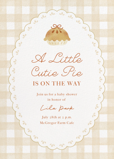 Blue Gingham Pie Baby Invitation