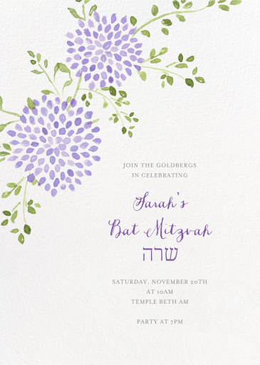 Watercolor Dahlias - Bar & Bat Mitzvah Invitation by Paperless Post