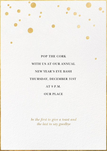  Gold Bubbles (Double-Sided) - New Year's Eve Invitation by kate spade new york - Back