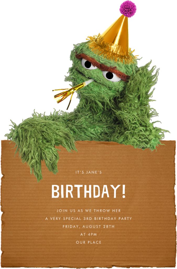 Grouchy Oscar - First Birthday Invitation | Send online instantly