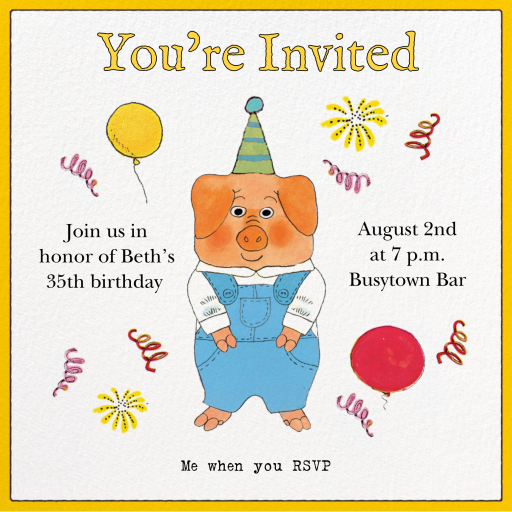 Party Pig - Invitation by Richard Scarry - Back