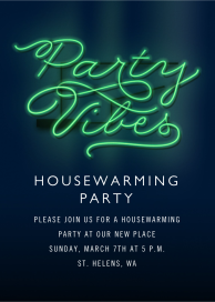 Party Vibes Green Neon Sign - Housewarming Invitation by Cheree Berry Paper & Design