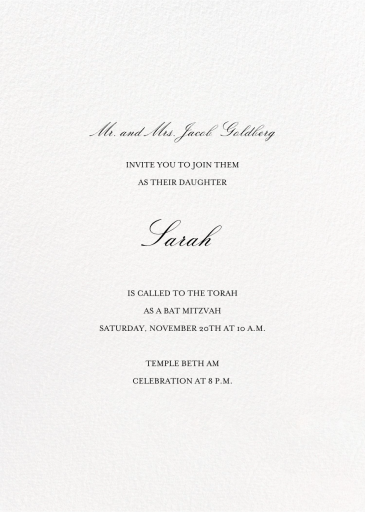 Classic Textured Script - Bar & Bat Mitzvah Invitation by Crane & Co.