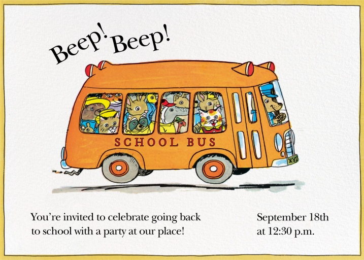 Animal School Bus Illustration Invitation