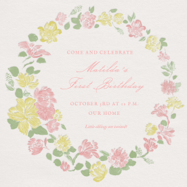 Spring Floral Wreath - First Birthday Invitation by Emilia Wickstead