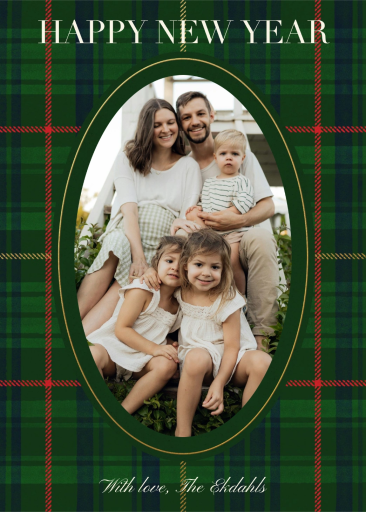 Photo Green Plaid New Year Card