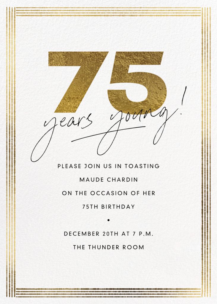 50 Years Young (Gold) - 75th Birthday Invitation | Send Online ...