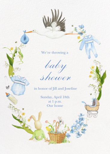 Watercolor Stork Baby Invitation
