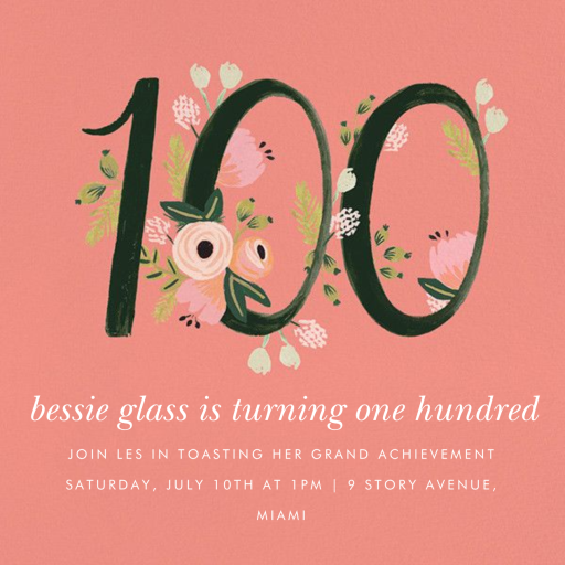 Botanic Numerals - 100th Birthday Invitation by Rifle Paper Co.