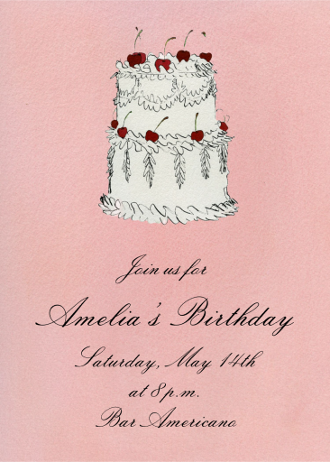 Pink Cherry Cake Illustration Invitation