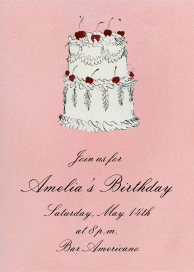 Invitación con ilustración de una tarta de cerezas rosas