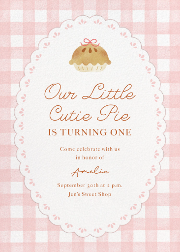 Pink Gingham Pie Birthday Invitation