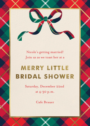 Plaid Bow Holiday Invitation