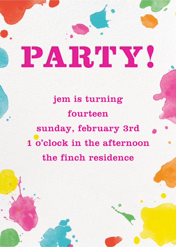 Splatter Paint Birthday Invitation Send online instantly RSVP