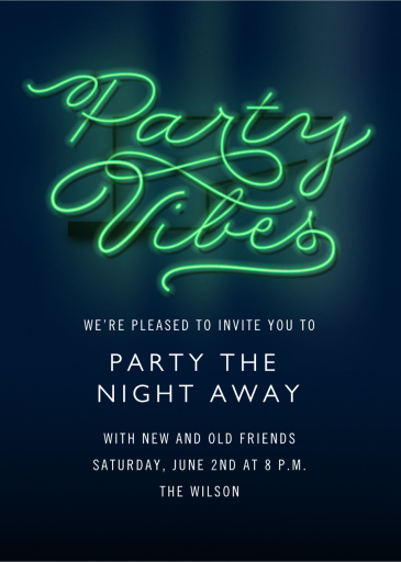 Party Vibes Green Neon Sign - Invitation by Cheree Berry Paper & Design