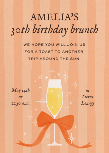 Champagne Bow Striped Invitation