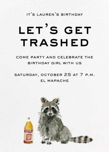 Raccoon and Bottle Birthday Invitation