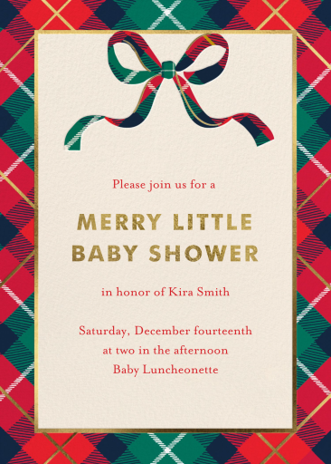 Plaid Bow Holiday Invitation