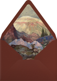 Sobre rústico con motivos de montaña y texto para invitaciones