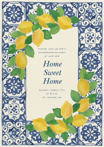 Amalfi Lemons Blue Tile - Housewarming Invitation by Paperless Post
