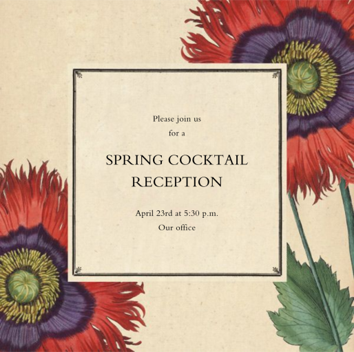 Derian Poppies - Cocktail Party Invitation by John Derian