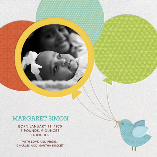 Bird Balloon - Baby Announcement by Petit Collage