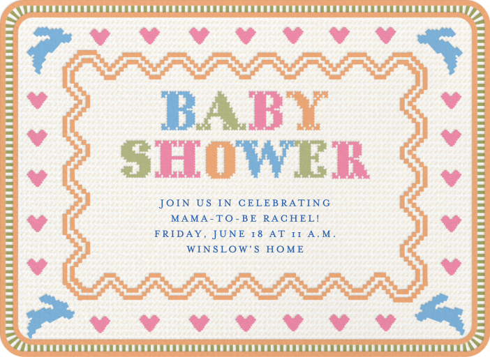 Cross-Stitch Bunny Baby Invitation