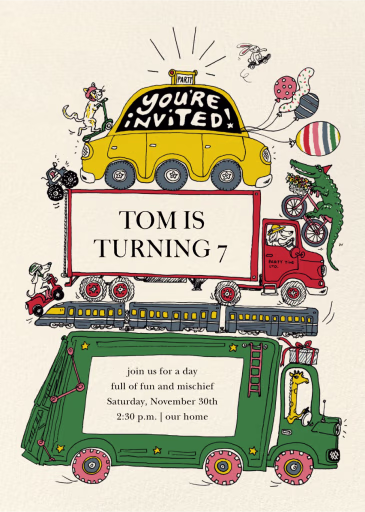 Toy Vehicles - Birthday Invitation by Joana Avillez