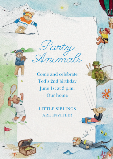 Watercolor Sports Bears Invitation