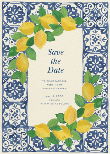 Amalfi Lemons Blue Tile - Save the Date by Paperless Post