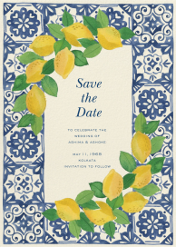 Amalfi Lemons Blue Tile - Save the Date by Paperless Post
