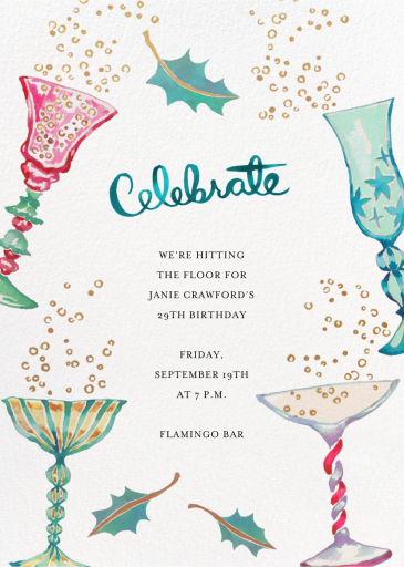 Festive Watercolor Cocktails - Invitation by Happy Menocal