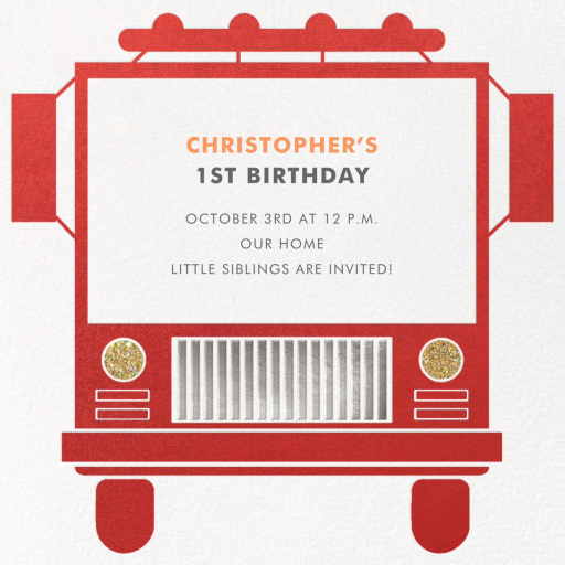 Fire Truck - First Birthday Invitation by Paperless Post