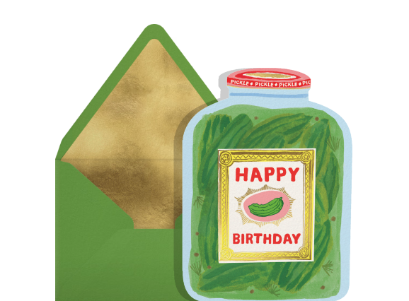 A pickle jar-shaped card