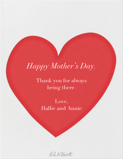 Sending Hearts - Mother's Day Card by Linda and Harriett - Back