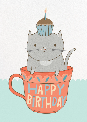 Teacup Cat (Anke Weckmann) - Business Greeting Card by Red Cap Cards
