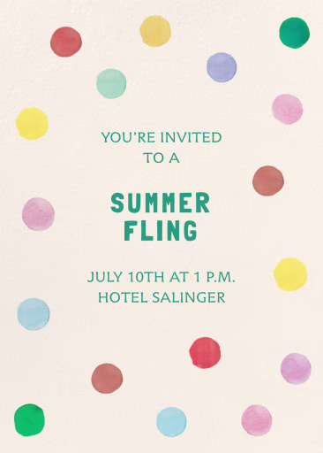 Polka Dot Confetti - Summer Party Invitation by Mr. Boddington's Studio
