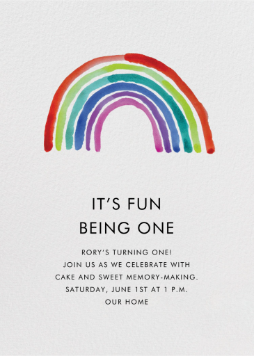 Watercolor Rainbow - First Birthday Invitation by Linda and Harriett