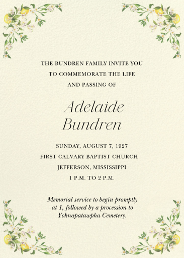 Citrus and Petals Photo - Celebration of Life Invitation by  Monique Lhuillier - Back