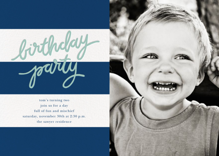 Photo Striped Birthday Invitation