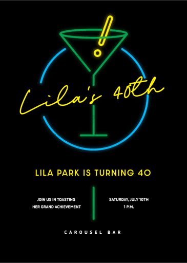 Neon Martini - Birthday Invitation by Paperless Post