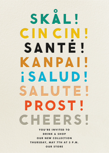 Cheers Language - Cocktail Party Invitation by The Indigo Bunting