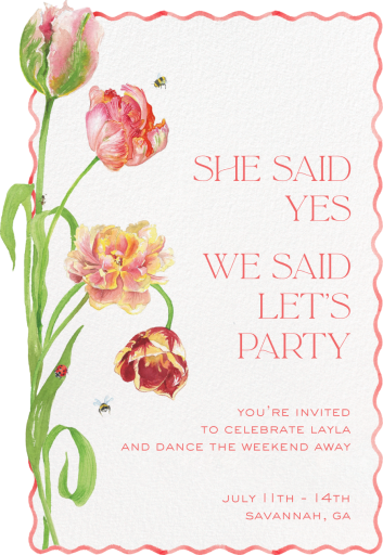 Blooming Tulips - Bachelorette Party Invitation by Clementina Sketchbook