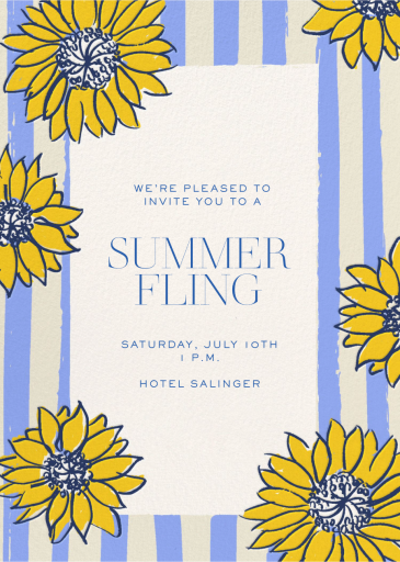 Sunflowers and Stripes - Summer Party Invitation by Pulp Templates Co.