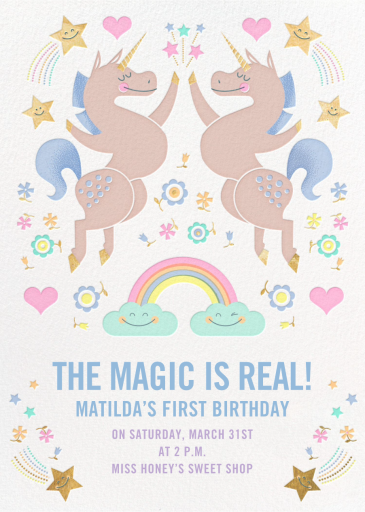 Unicorn High Five - First Birthday Invitation by Hello!Lucky