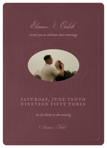 Photo Maroon Oval Frame Invitation